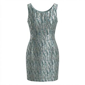 Source Unknown Vintage 60s Teal Blue and Gold Paisley Mini Dress Size S Party